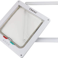 CEESC Puerta grande para gato (Tamaño exterior 11" x 9.8"), puerta de 4 vías con cerradura para ventanas y puerta de cristal corredera, puerta de solapa para gatos y perros con circunferencia < 24.8" - BESTMASCOTA.COM