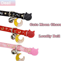 Barleygoo - 3 collares de gato con campanas de luna dorada y estrellas, ajustable de seguridad para cachorros que brillan en la oscuridad con colgante - BESTMASCOTA.COM