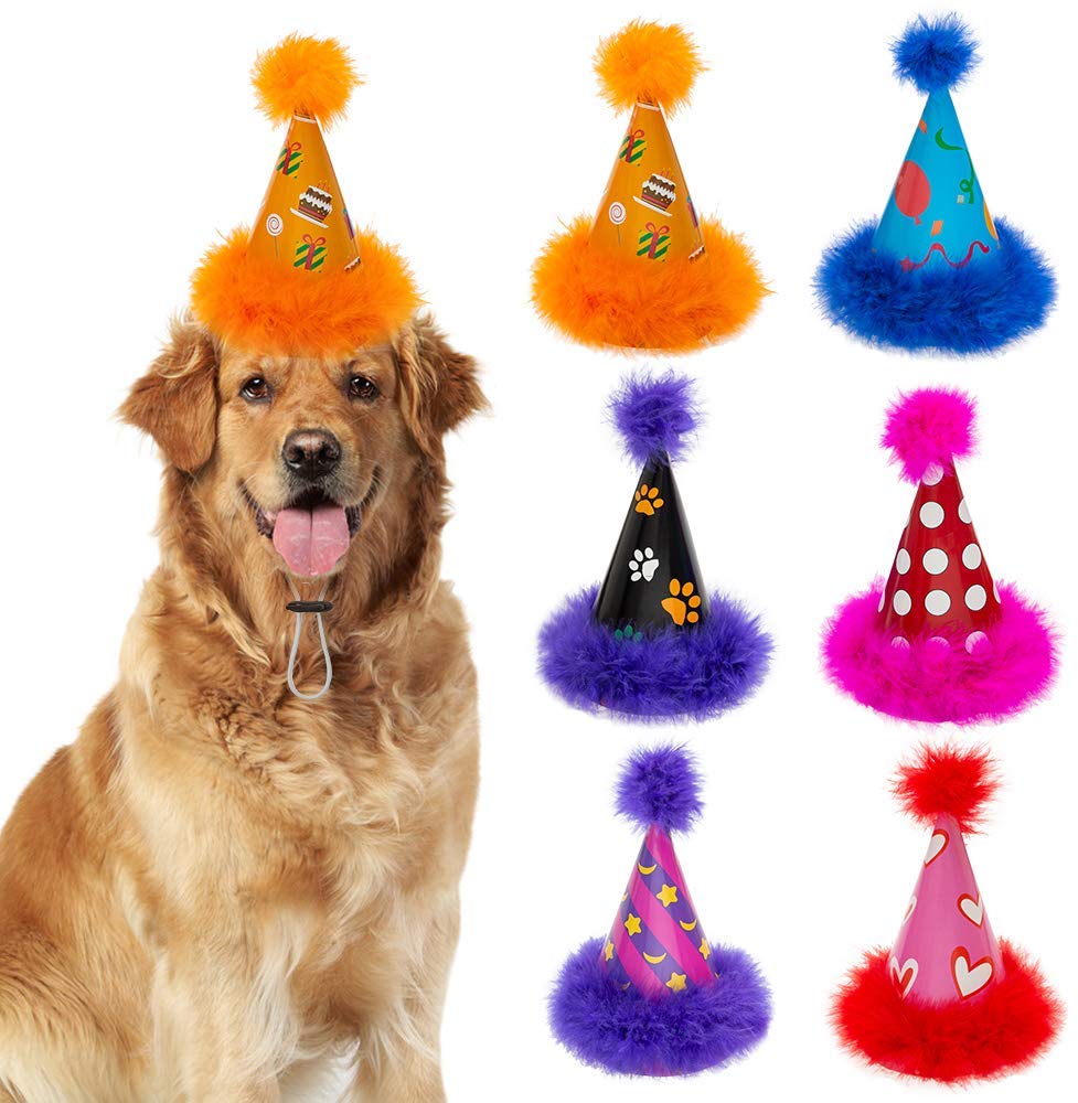 Sombrero de fiesta para perro de Escenereal, 6 paquetes, bonito juego de sombreros de cono para perros, fiestas de cumpleaños, gorros de felpa suave, coloridos, suministros perfectos para fiestas de perritos - BESTMASCOTA.COM