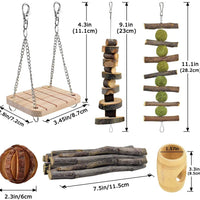 ERKOON - Juego de 14 juguetes para masticar hámster, rata, cobayas, chinchilla, accesorios para masticar, mancuernas de madera natural, con rodillos de cuidado de los dientes para conejos, pájaros, hámster, gerbil - BESTMASCOTA.COM