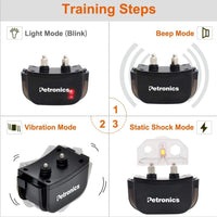 Petronics Collar de choque para perros, collar de entrenamiento de perro con mando a distancia, collar de corteza recargable para perros grandes, medianos y pequeños, collar E con estático, vibración, pitido y luz, 330 yardas, para 2 perros - BESTMASCOTA.COM