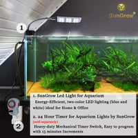 SunGrow Luz LED de color blanco y azul para acuarios y terrarios, bombillas LED, botón de interruptor para elegir color de luz, brazo de metal flexible para ajustar la iluminación, iluminar el tanque de peces con baja radiación - BESTMASCOTA.COM