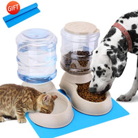 Alimentador automático para gatos y dispensador de agua en juego con alfombrilla de comida para mascotas para perros pequeños, medianos, cachorros, gatitos, gran capacidad, 1 galón x 2 - BESTMASCOTA.COM