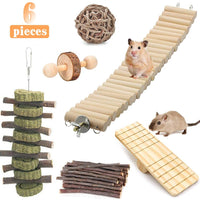 ShellKingdom Hamster Chewing Toys, Guinea Pig Chinchilla Natural Wooden Dumbbells Exercise Bell Roller Stick Seesaw Swing Teeth Care Chew Molar Toy Accessories for Gerbil Rat Rabbit Bird Bunny - BESTMASCOTA.COM