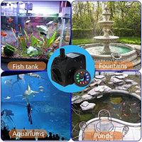 Bomba de agua sumergible de 220 GPH de Topbry (800 l/h, 15 W), 12 luces LED ultra silenciosas con 2 boquillas, cable de alimentación de 6 pies para tanque de peces, estanque, acuario, estatua, hidroponía - BESTMASCOTA.COM