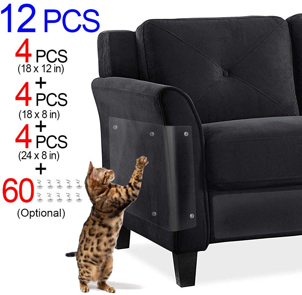 KEBE Protector de arañazos para mascotas, paquete de 12, transparente, flexible, autoadhesivo, para gatos, perros, garras con alfileres, protector de muebles para gatos para sofá, puerta, paredes, colchón - BESTMASCOTA.COM
