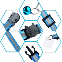 Elanz - Juego de 6 collares de gato reflectantes, con campana y etiqueta de identificación – ajustable, supersuaves, duraderos de nailon para gatos, multicolor con hebillas de seguridad y etiquetas de identificación impermeables para gatos y gatos - BESTMASCOTA.COM