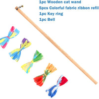 Interactive Cat Toys Rainbow Cat Charmer with Bell, Replaceable Wood Cat Wand with 5PCS Colorful Fabric Ribbon Refills, Safe Cat Catcher Teaser Stick Toy for Kittens Training Pets Exerciser - BESTMASCOTA.COM