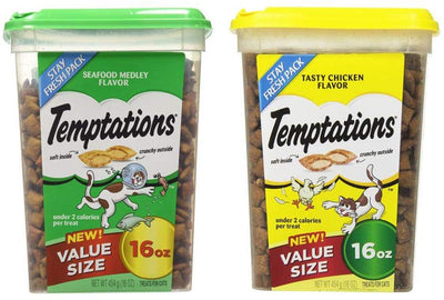 Valor Tamaño tentaciones Alimento para Gatos Bundle: marisco Medley Sabor (16 oz) y Sabroso pollo Sabor (16 oz) - BESTMASCOTA.COM