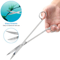 Liveek 6 en 1 Aquascaping herramienta de acero inoxidable plateado pinzas tijeras espátula para tanque de peces limpieza Aquascape herramientas con red de pesca, 80p PH papel (plata) - BESTMASCOTA.COM