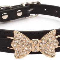 aolove Moda Rhinestones Diamante mariposa lazo corbata ajustable Piel Sintética mascota collares para perros gatos cachorro - BESTMASCOTA.COM