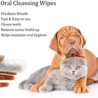 GARYOB Toallitas dentales para mascotas, limpieza oral, toallitas para dientes para perros y gatos, optimiza la salud oral, refresca el aliento, 50 toallitas - BESTMASCOTA.COM