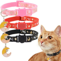 Barleygoo - 3 collares de gato con campanas de luna dorada y estrellas, ajustable de seguridad para cachorros que brillan en la oscuridad con colgante - BESTMASCOTA.COM