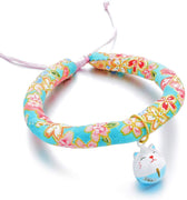 Accesyes - Collar de gato con estampado japonés Chirimen con corbata para gato, cachorro, mascota, ajustable, talla única, azul (Cute Blue) - BESTMASCOTA.COM