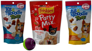 Kit & Kaboodle/Friskies Party Mix Treats for Cats 3 Flavor Variety Bundle with Treat Ball, (1) Cada uno: Salmon Tuna, Mixed Grill, Chicken Cheddar Cheese (4-6 onzas) - BESTMASCOTA.COM