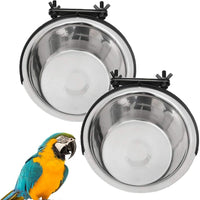 Kathson - Tazas de alimentación para pájaros con soporte de abrazadera, cuenco colgante para alimentos y agua de acero inoxidable, comedero para mascotas pequeñas como loros, periquitos, cachorros, gatos (2 unidades) - BESTMASCOTA.COM