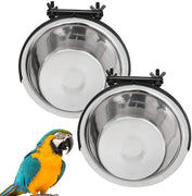 Kathson - Tazas de alimentación para pájaros con soporte de abrazadera, cuenco colgante para alimentos y agua de acero inoxidable, comedero para mascotas pequeñas como loros, periquitos, cachorros, gatos (2 unidades) - BESTMASCOTA.COM