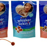 Whisker Lickin - Juego de 3 dulces de gato suave y húmedo con sabor variado con juguete, 1 unidad: salmón, túnica y pollo - BESTMASCOTA.COM