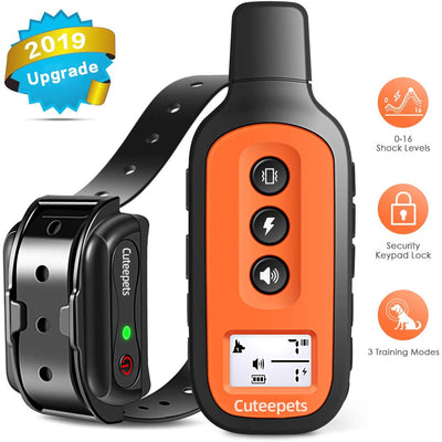 Collar de entrenamiento para perros, 2019 con 3 modos de entrenamiento, pitido, vibración y golpes, rango de control remoto de hasta 1600 pies, recargable e impermeable IPX7, 0-16 niveles de choque - BESTMASCOTA.COM