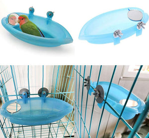 Baño de pájaros con espejo juguete para mascotas pequeño loro mediano parakeet cockatiel conure Budgie Lovebird Finch Canaria Gris Cockatoo Amazon Jaula Ducha Bañera Alimentador de Alimentos - BESTMASCOTA.COM