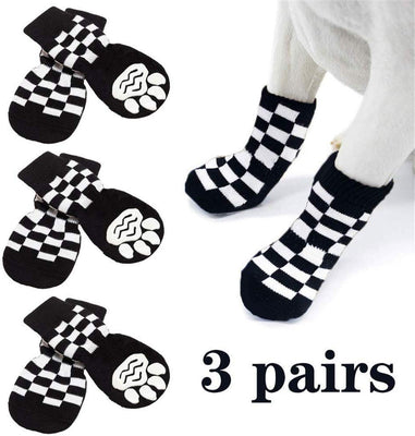 SCENEREAL - Calcetines antideslizantes para perro con correas para control de tracción (3 pares, protector de pata a cuadros, para interior de piso, diseño antideslizante para perros pequeños y medianos, gatos, cachorros - BESTMASCOTA.COM