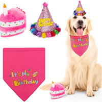 KOOLTAIL Bandana de cumpleaños para perro con sombrero y juego de juguete. Juguete para masticar con forma de cono y corona de triángulo. Bufanda de color rosa para perros, fiesta de cumpleaños, suministros adecuados para perros pequeños y medianos - BESTMASCOTA.COM