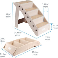 Flexzion Escaleras plegables para perro y gato, portátil, de plástico, Para camas altas, de interior y exterior, Fácil de guardar y decorativo, Beige - BESTMASCOTA.COM