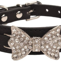 aolove Moda Rhinestones Diamante mariposa lazo corbata ajustable Piel Sintética mascota collares para perros gatos cachorro - BESTMASCOTA.COM