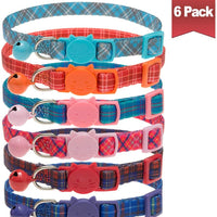 BINGPET - Collares de gato con campana, colores variados, patrones cuadrados, ajustables, paquete de 6 unidades - BESTMASCOTA.COM
