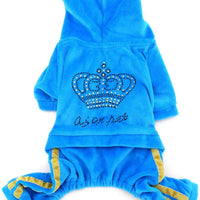 SMALLLEE_Lucky_STOE Pet Clothes Small Dog Cat Velvet Crown Jumpsuit Coat Hooide Pajamas Tracksuit - BESTMASCOTA.COM