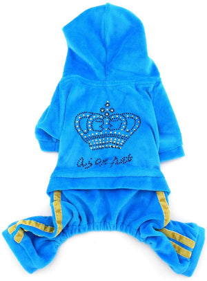 SMALLLEE_Lucky_STOE Pet Clothes Small Dog Cat Velvet Crown Jumpsuit Coat Hooide Pajamas Tracksuit - BESTMASCOTA.COM