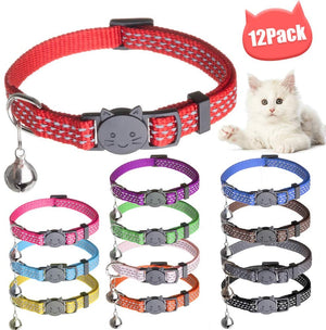 Collares para gatos con campana, 12 unidades, de nailon ajustable reflectante para mascotas, accesorio encantador para gatos, gatitos, 12 colores - BESTMASCOTA.COM