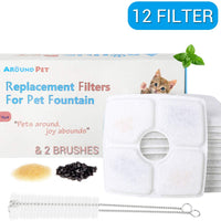 Around Pet Filtro de repuesto para fuente de gato, 12 paquetes con 2 cepillos de limpieza - BESTMASCOTA.COM