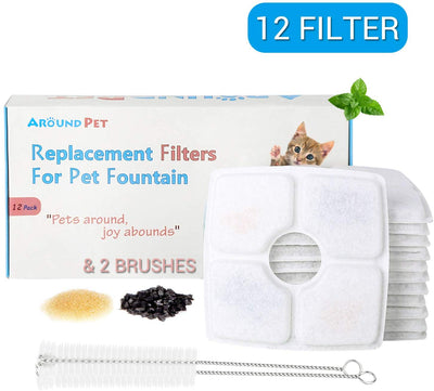 Around Pet Filtro de repuesto para fuente de gato, 12 paquetes con 2 cepillos de limpieza - BESTMASCOTA.COM