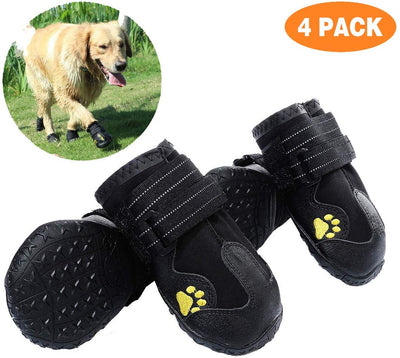 PG.KINWANG - Botas impermeables para perros de tamaño mediano a grande, con velcro reflectante, suela antideslizante, protectores para patas de mascotas, Labrador Husky, color negro, 4 unidades - BESTMASCOTA.COM