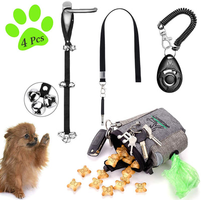 D-buy - Juego de entrenamiento para perros 4 en 1, para entrenamiento de cachorros, bolsa de entrenamiento para perros, silbato de perro, timbre de perro, clicker, regalo ideal para los propietarios de mascotas por primera vez, entrenar a los dueños de pe - BESTMASCOTA.COM