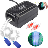 UPMCT Bomba de aire para acuario con válvula de aire ajustable de doble salida, bomba de aire de oxígeno ultrasilenciosa con accesorios de piedras de aire, válvulas de retención de tubo de silicona, apto para tanque de 1 – 80 galones - BESTMASCOTA.COM