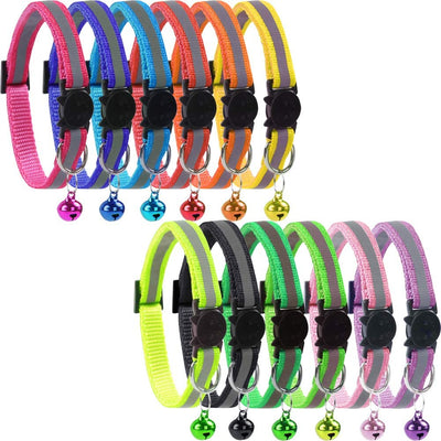 KZHAREE Collar reflectante de nailon para gato, campana, ajustable, para perros pequeños (12 piezas/juego) - BESTMASCOTA.COM