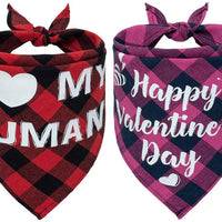PUPTECK Valentine's Day Dog Bandana - 2 Pack Sweet Plaid Triangle Bibs Scarf Accessories for Dogs Cats Pets, I Love My Human, Happy Valentine's Day, Super Soft Scarf, Red and Pink - BESTMASCOTA.COM