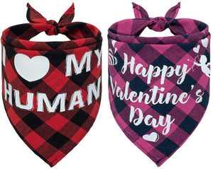 PUPTECK Valentine's Day Dog Bandana - 2 Pack Sweet Plaid Triangle Bibs Scarf Accessories for Dogs Cats Pets, I Love My Human, Happy Valentine's Day, Super Soft Scarf, Red and Pink - BESTMASCOTA.COM