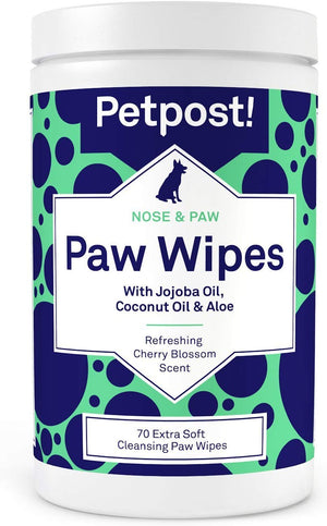 Petpost | Toallitas para patas para perros – Limpia y calma las patas de perro picante – 70 almohadillas de algodón ultra suaves y grandes en aceite de coco, aceite de jojoba y limpiador de aloe - BESTMASCOTA.COM