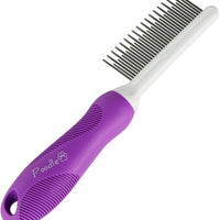 Peine desenredante para mascotas con dientes largos y cortos de acero inoxidable para eliminar la piel mate, nudos y enredos - Accesorios de herramienta desenredante para seguridad y suavidad DIY perro y gato Grooming Comb - BESTMASCOTA.COM