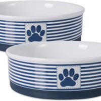 Bone Dry DII Paw Patch & Stripes Ceramic Pet Bowl for Food & Water with Non-Skid Silicone Rim for Dogs and Cats - BESTMASCOTA.COM