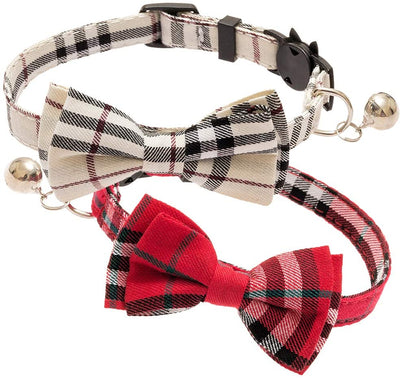 OFPUPPY - Juego de 2 collares para gatito con diseño de pajarita con campana y collar a cuadros para cachorro gatito ajustable de 7.8 a 10.2 pulgadas - BESTMASCOTA.COM