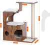 FEANDREA - Árbol de gato de 13.4 in, torre de gato mediano con 3 camas y cueva, condo de gato hecho de MDF con chapa de madera, poste de sisal y macetera sintética lavable, vintage rústico marrón y blanco UPCT70HW - BESTMASCOTA.COM