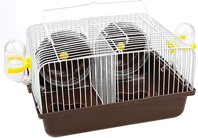 Dwarf Hamster Travel Cage Habitat for 2 Hamsters, Portable Carrier with 2 Separate Rooms, 2 Sets of Accessories Including Exercise Wheels Kettles Food Dishes, 11.8 x 9.5 x 5.9 Inch - BESTMASCOTA.COM