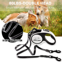 EXPAWLORER Correa retráctil doble para perro – Correa extensible de doble cabeza con bloqueo – Cinta de nailon reflectante de 16.0 ft – 360 ° libre de enredos para dos perros caminando entrenamiento, hasta 160 libras en total, 80 libras cada uno - BESTMASCOTA.COM