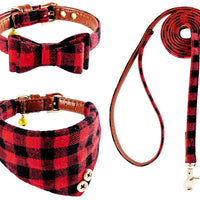 EXPAWLORER Juego de collar y correa para perro, clásico, a cuadros, ajustable, bandana y collares con campana para cachorros y gatos, 3 unidades - BESTMASCOTA.COM
