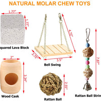 BWOGUE - Juguetes para masticar para rata, chinchilla, conejos, juguetes, accesorios de madera de manzana natural, mancuernas de ejercicio, campana, rodillo de cuidado de los dientes para pájaros, conejo, jerbiles, paquete de 10 unidades - BESTMASCOTA.COM