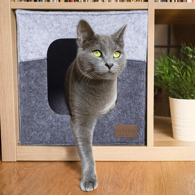 Fextten - Cubo de fieltro grueso para estantería IKEA – Cama para gatos fácil de viajar – casas plegables para gatos de interior - BESTMASCOTA.COM